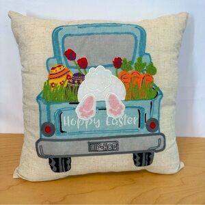 Adorable Embroidered Happy Easter 15”x15” Pillow